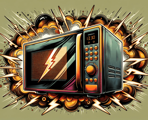 comic illustration depicting microwave wattage with lightening