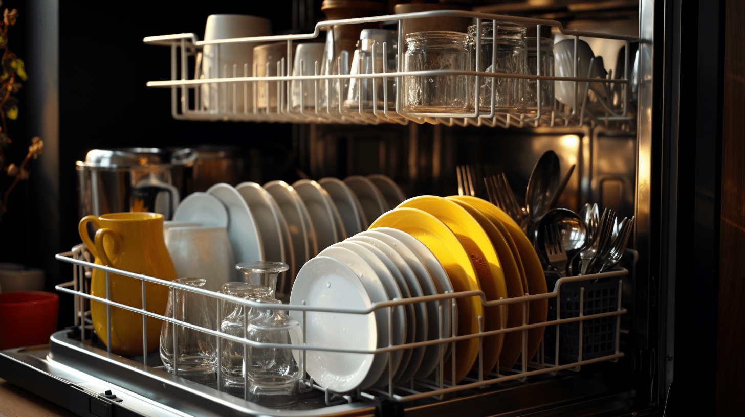 open dishwasher loaded with dirty dishes from holiday cooking