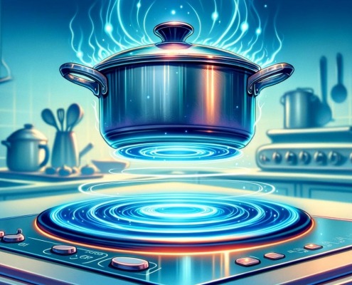 illustration of an induction cooking pot hovering over an induction cooker v2