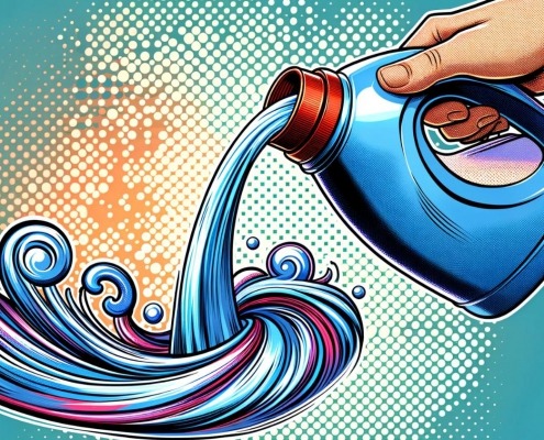 illustration of fabric softener being poured. inspired by a modern, vibrant, and dynamic comic book style.