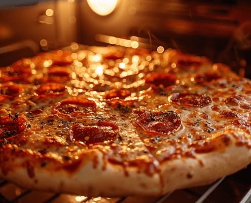 a photo of a pizza in an oven